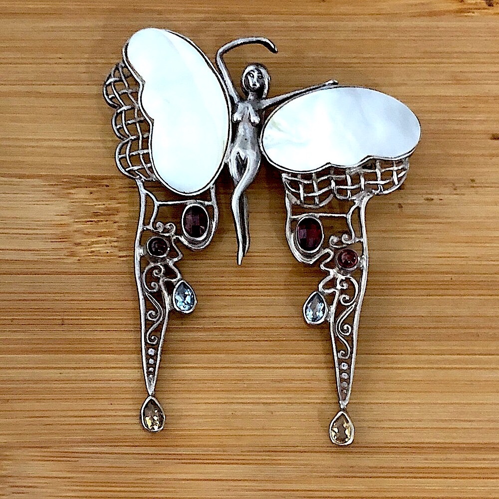 $86 Large Art Nouveau Style Estate Brooch & Pendant  Sterling 925